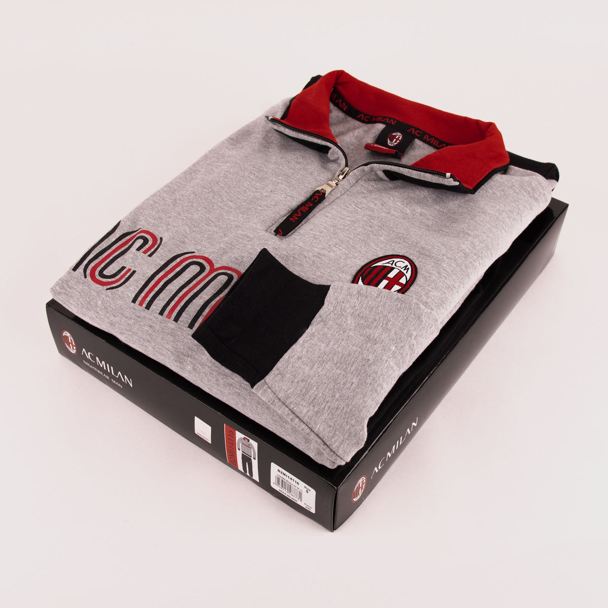 Pigiama tuta uomo Milan mezza zip cotone felpato B2MI14116 grigio melange