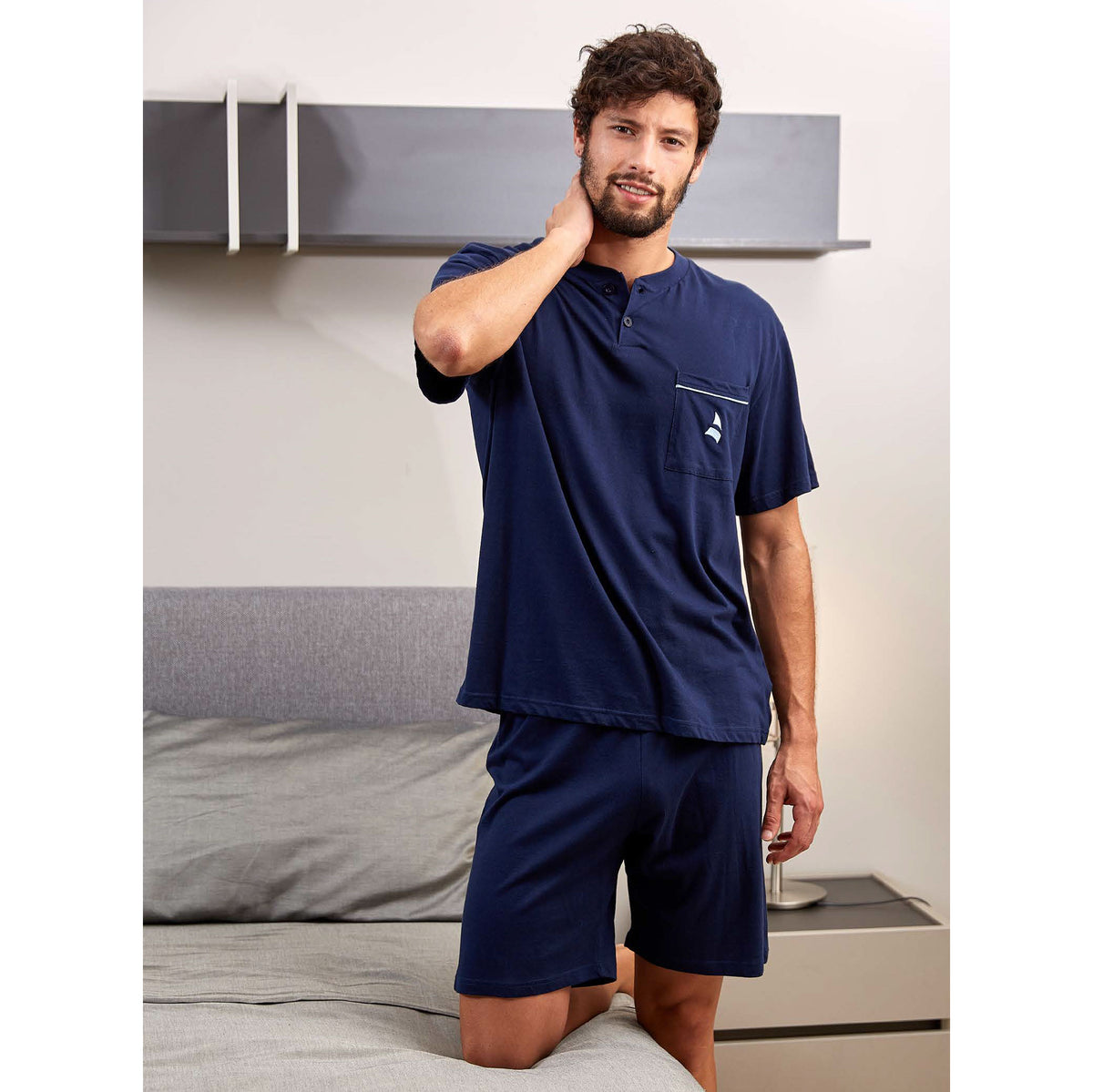Pigiama uomo estivo Navigare B2Y14281 100% cotone blu