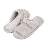 Pantofole punta aperta in ciniglia decoro strass 0059 grigio