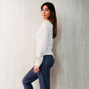 Pigiama donna Jadea 5163 lungo caldo cotone panna blu