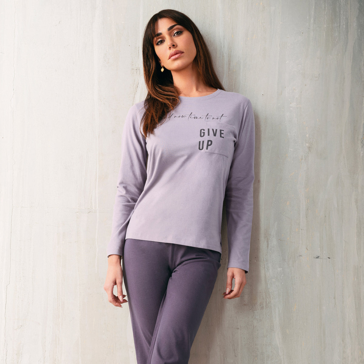 Pigiama donna caldo cotone Jadea lavanda 5164