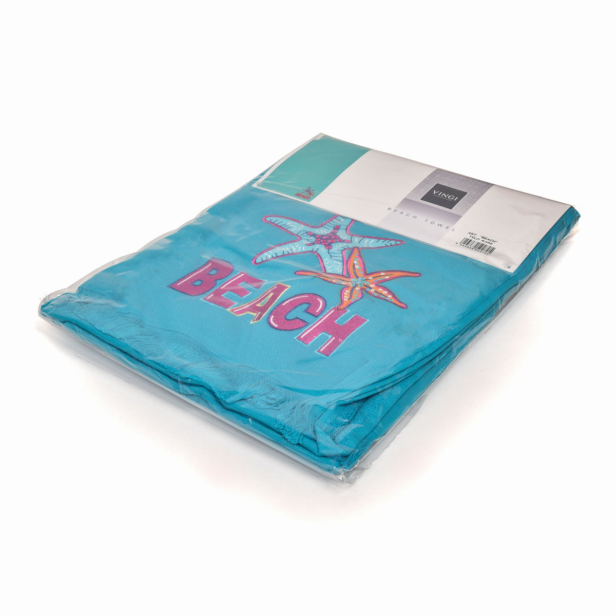 Telo mare Vingi spugna "Beach" turchese con frange 100% cotone