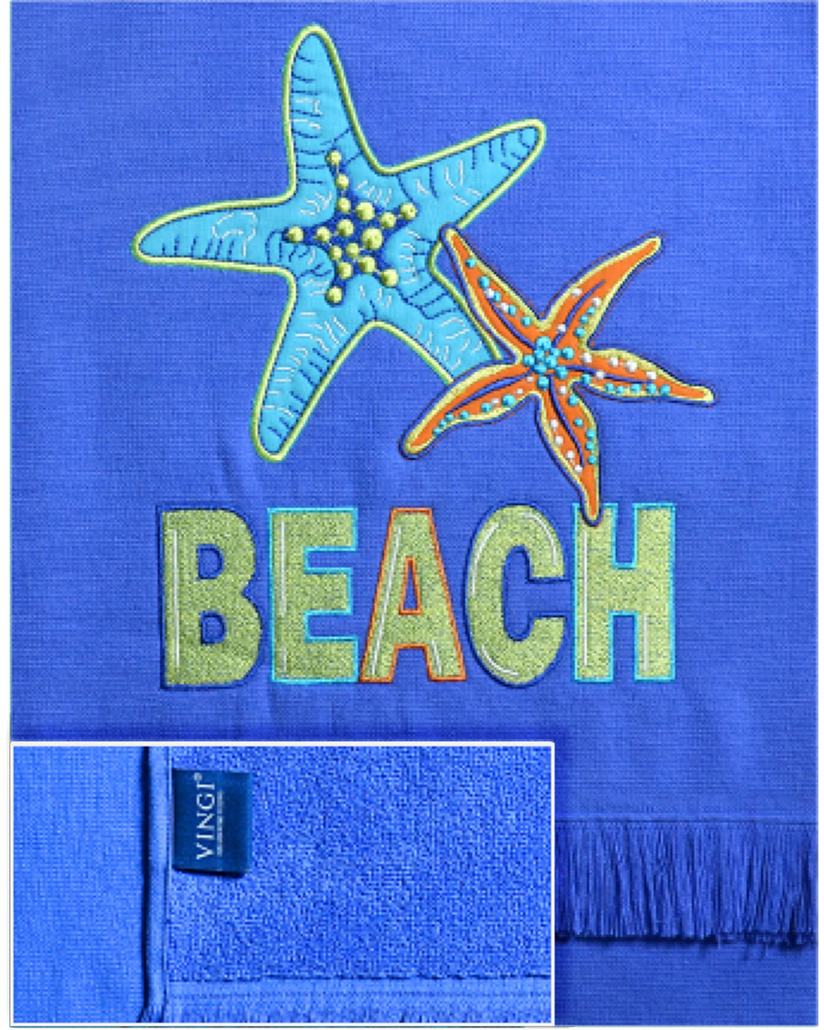 Telo mare Vingi spugna "Beach" indaco con frange 100% cotone