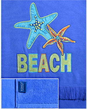Telo mare Vingi spugna "Beach" indaco con frange 100% cotone