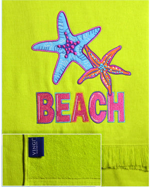 Telo mare Vingi spugna "Beach" verde lime con frange 100% cotone