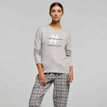 Pigiama Donna in caldo cotone pantalone a fantasia principe di galles Pompea Bianca