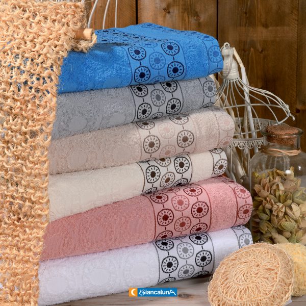 Telo bagno Biancaluna Afro spugna jacquard ricami cerchio