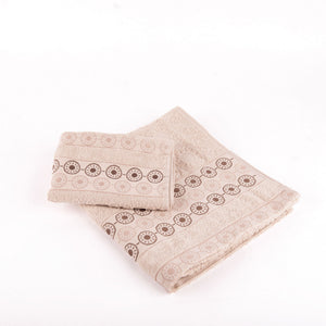 Set asciugamani viso + ospite Biancaluna Afro motivo geometrico cerchi beige