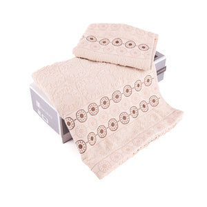 Set asciugamani viso + ospite Biancaluna Afro motivo geometrico cerchi beige