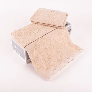 Set asciugamani viso + ospite Biancaluna Daci motivo floreale geometrico beige