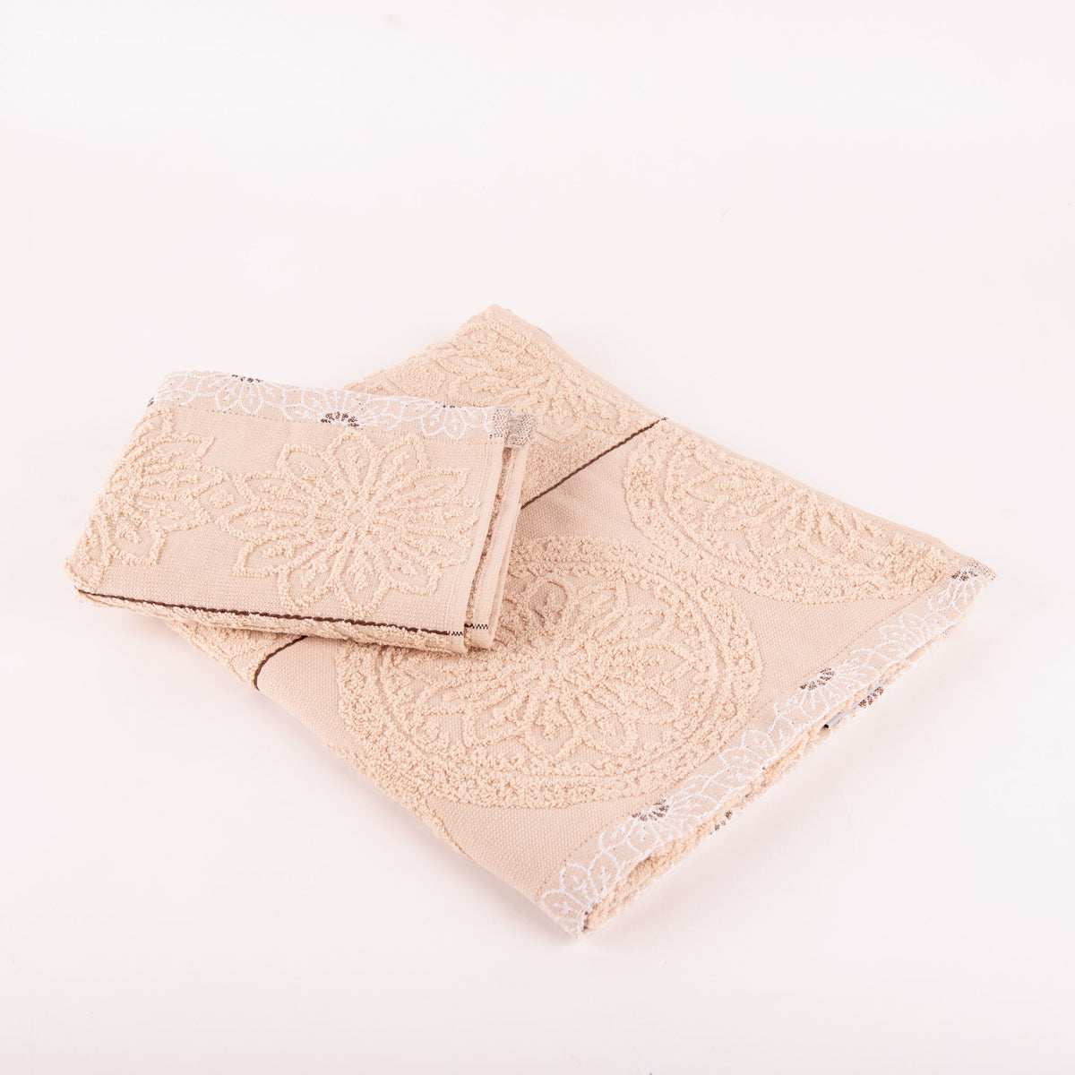 Set asciugamani viso + ospite Biancaluna Daci motivo floreale geometrico beige