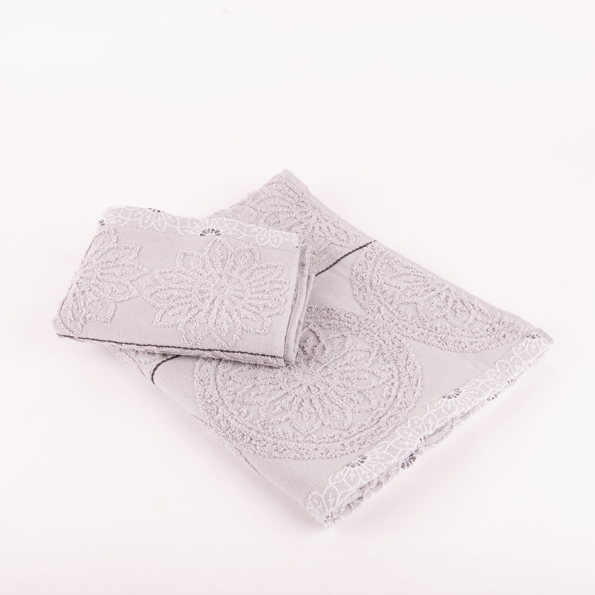 Set asciugamani viso + ospite Biancaluna Daci motivo floreale geometrico grigio