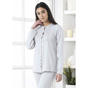 Pigiama donna caldo cotone abbottonato aperto Biancaluna perla 2103