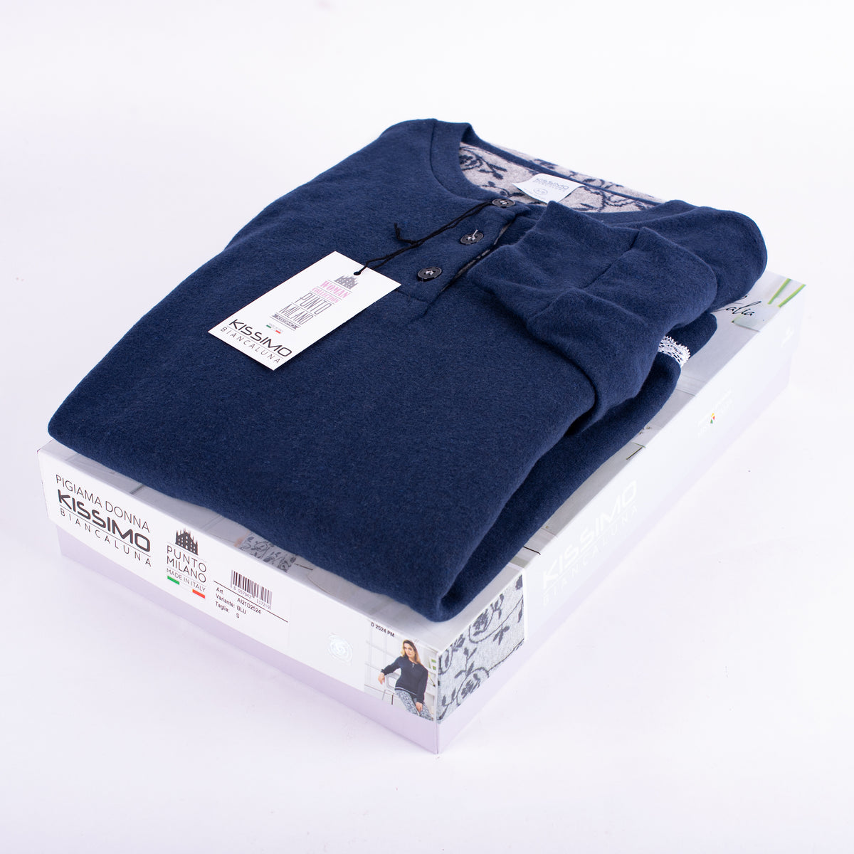 Pigiama donna punto milano blu polsino Biancaluna D2524 