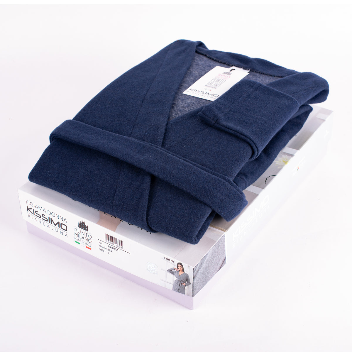Vestaglia donna con cinta punto milano blu Biancaluna D2525