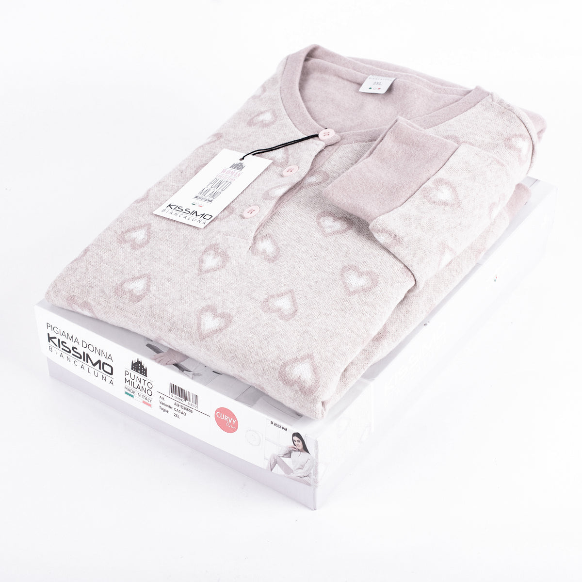 Pigiama donna calibrato curvy conformato punto milano cacao Biancaluna D25633