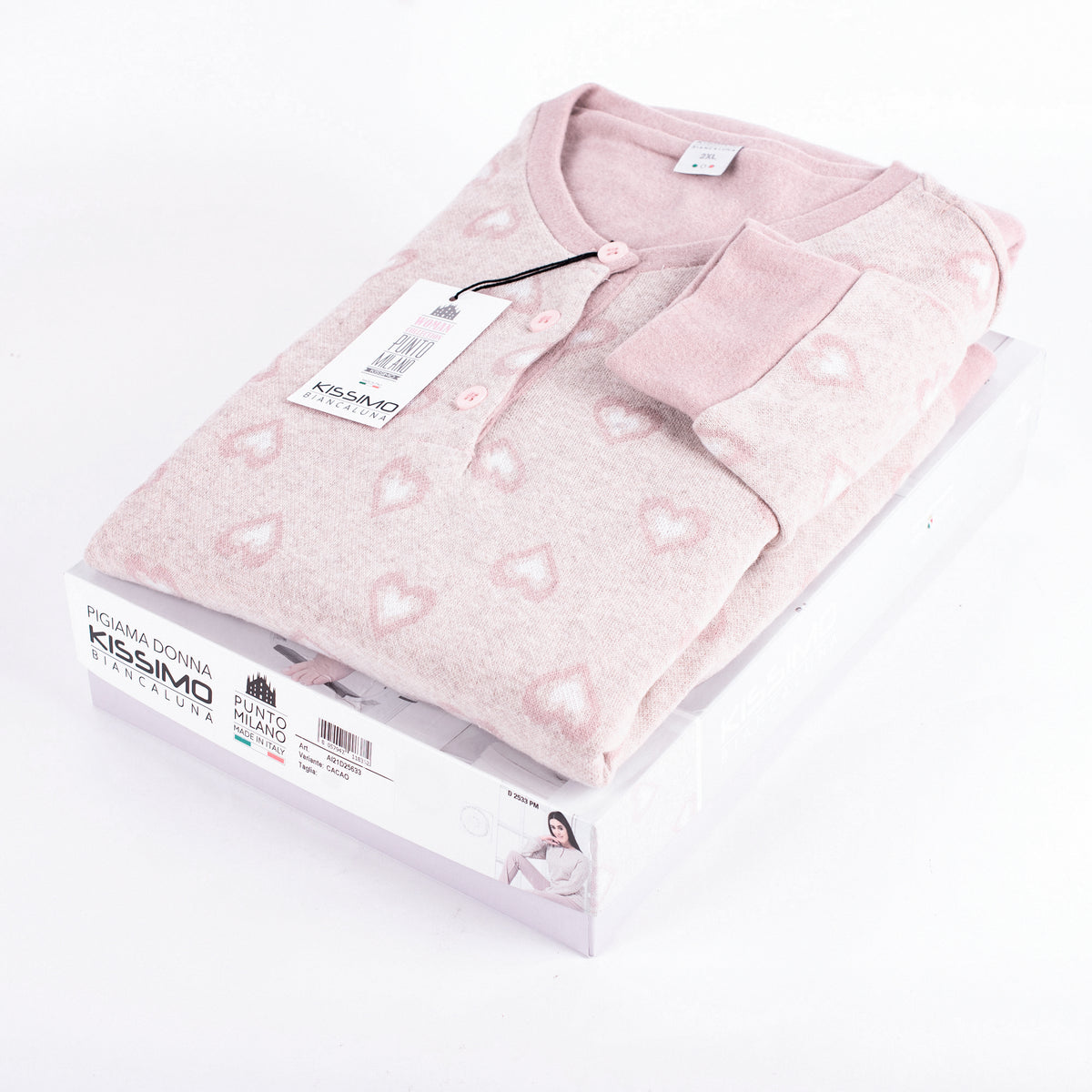 Pigiama donna punto milano invernale cacao cuori Biancaluna D2533 