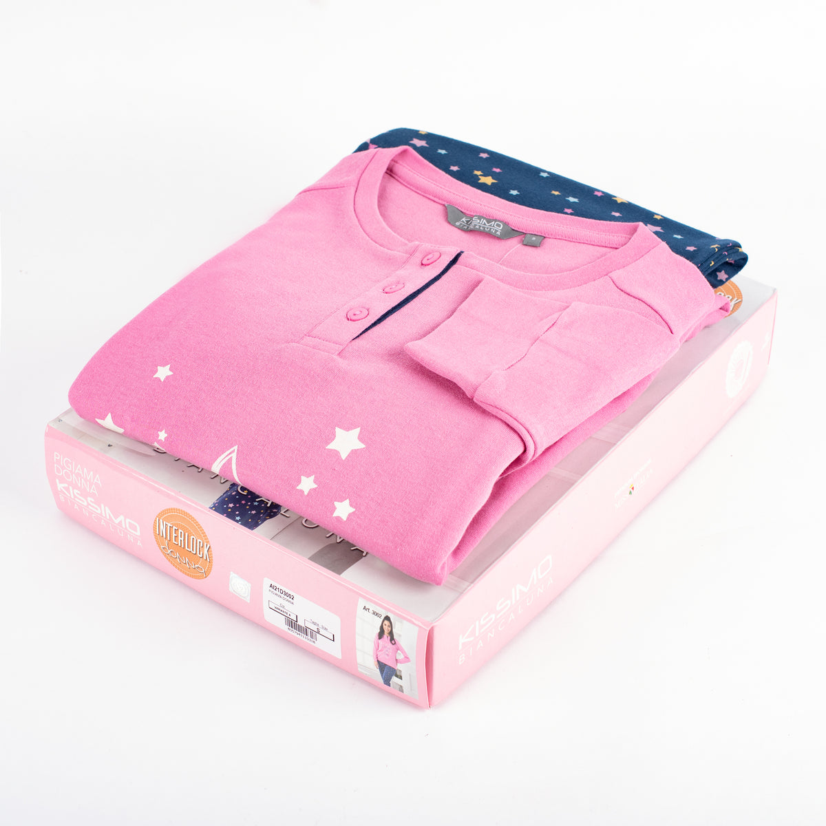 Pigiama donna caldo cotone invernale fucsia stelline Biancaluna D3002