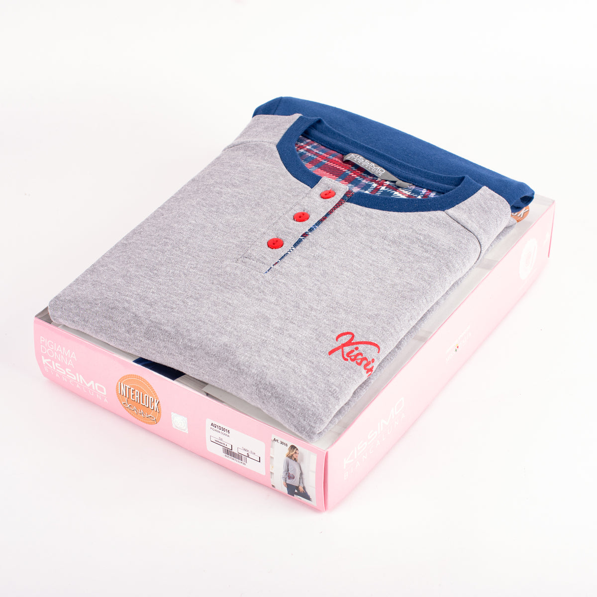 Pigiama donna Biancaluna D3016 caldo cotone grigio cuore