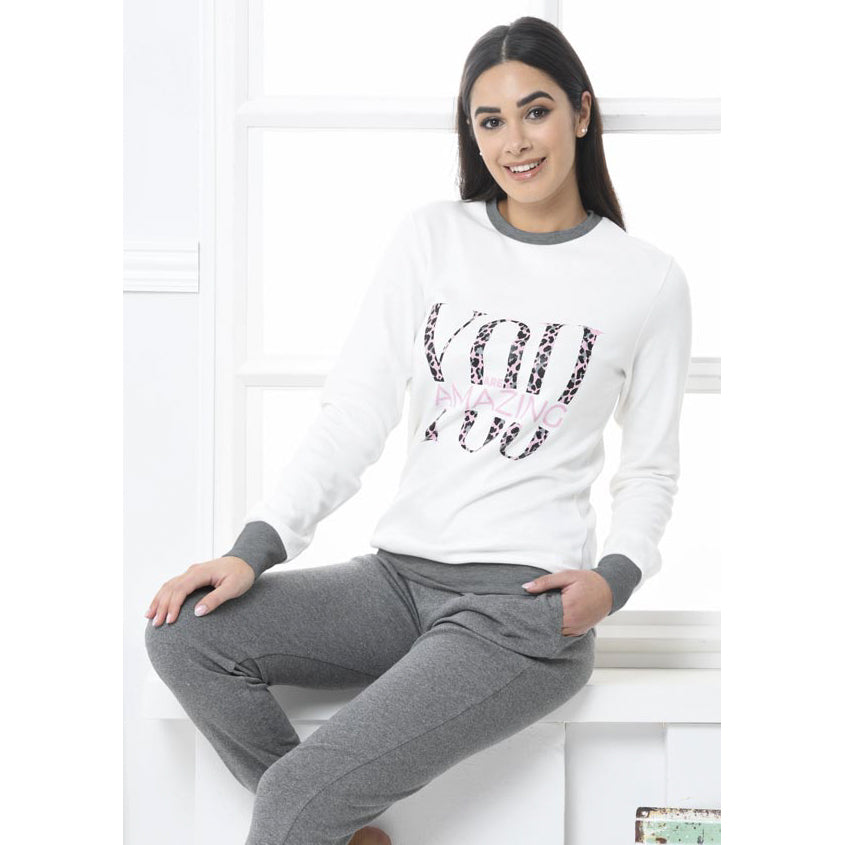 Pigiama donna completo per la casa Biancaluna 7005 caldo cotone