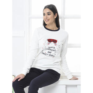 Pigiama donna gatto micio caldo cotone Biancaluna 7009 bianco