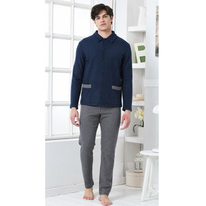 Pigiama uomo invernale a giacca Biancaluna U1523 blu