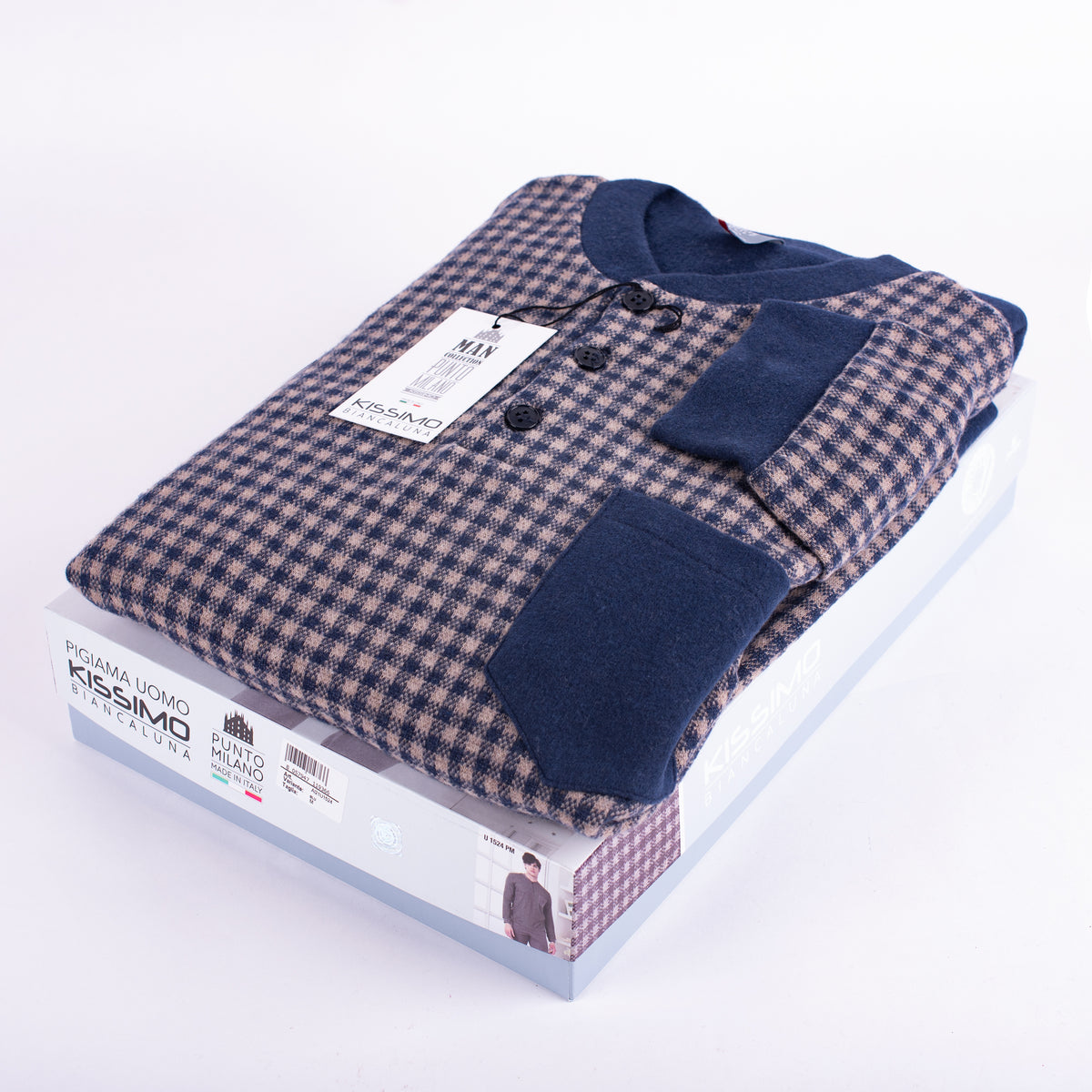 Pigiama uomo invernale Biancaluna U1524 punto milano blu