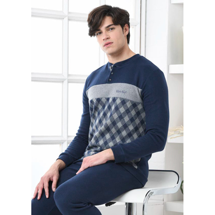 Pigiama uomo invernale punto milano Biancaluna U1527 blu rombi