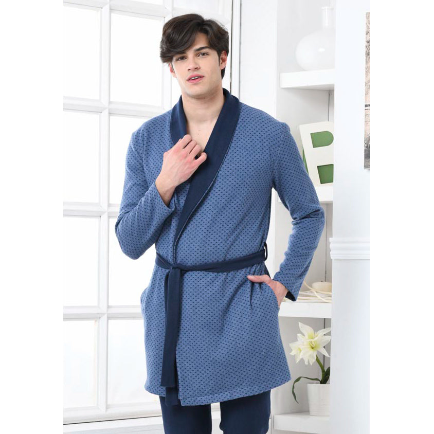 Vestaglia uomo invernale Biancaluna U1532 punto milano rettangoli blu