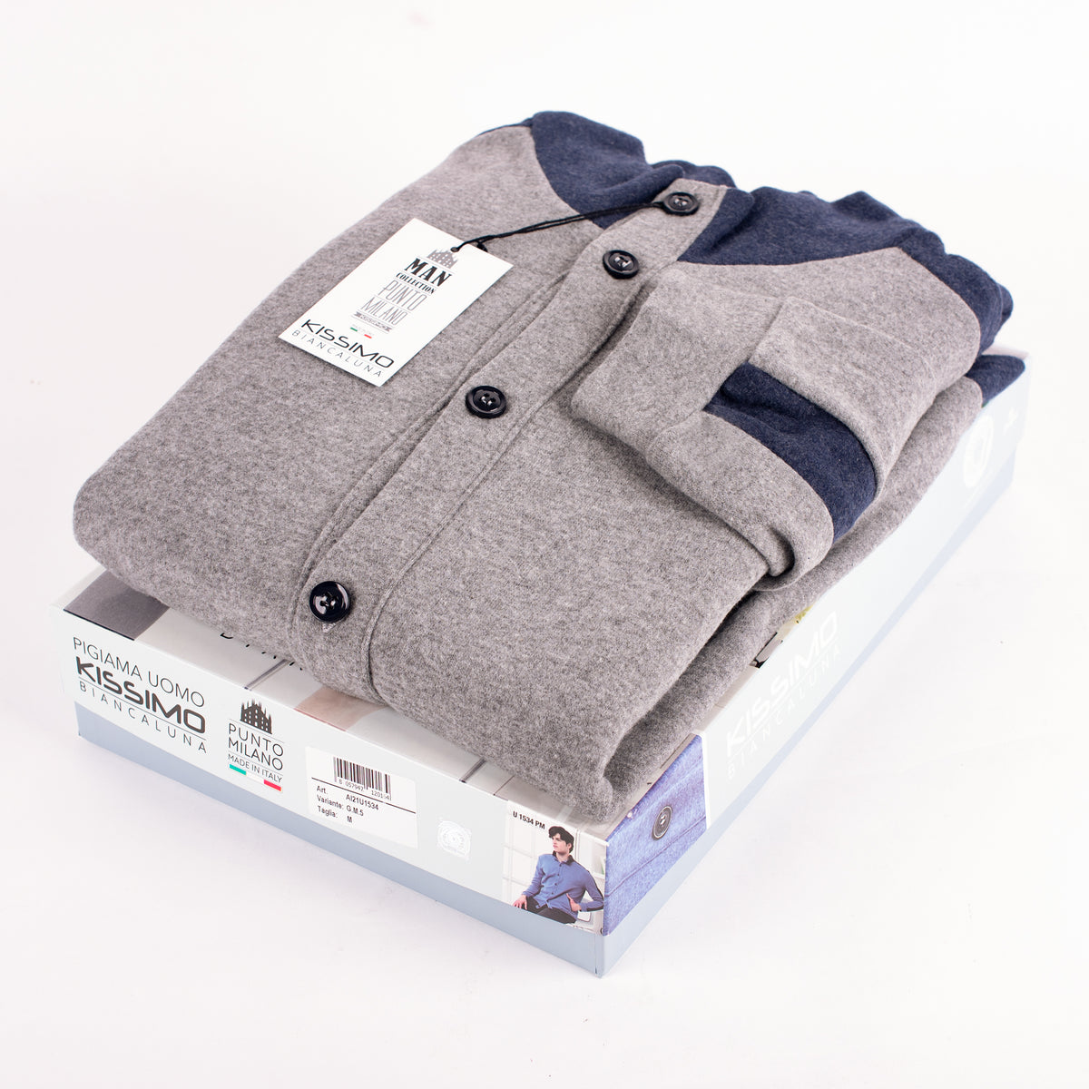 Pigiama uomo invernale punto milano Biancaluna U1534 grigio