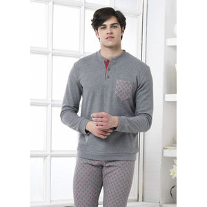 Pigiama punto milano caldo uomo a rombi grigio bordeaux Biancaluna 1542