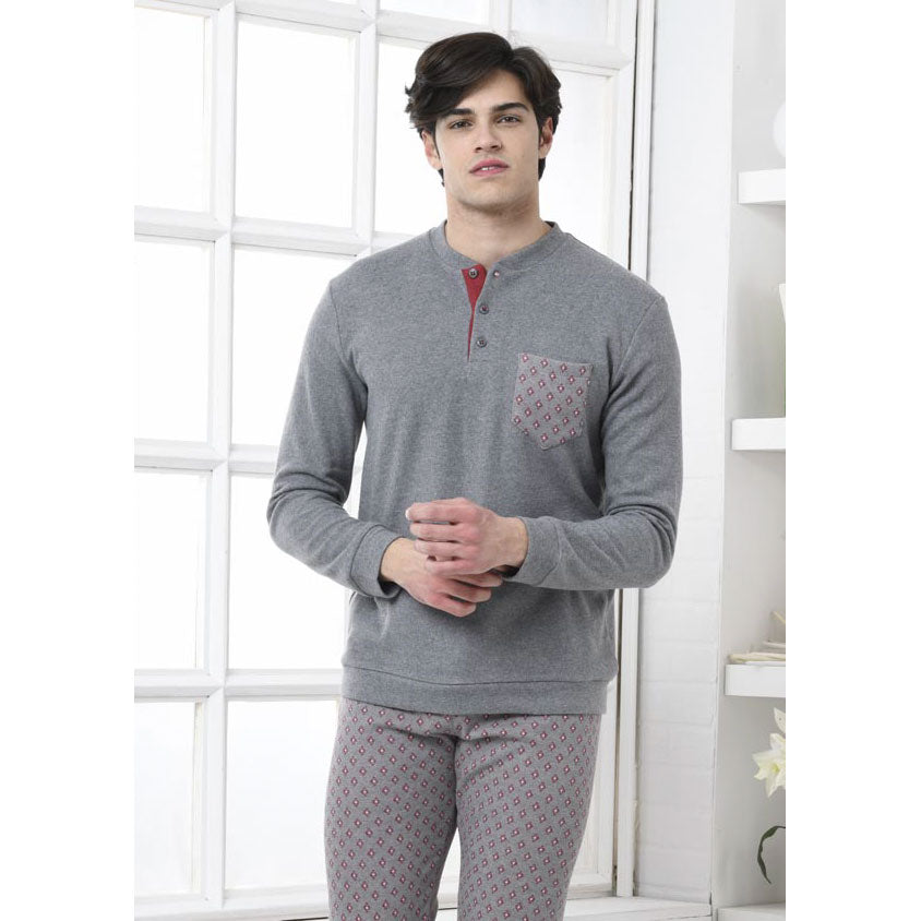 Pigiama punto milano caldo uomo a rombi grigio bordeaux Biancaluna 1542