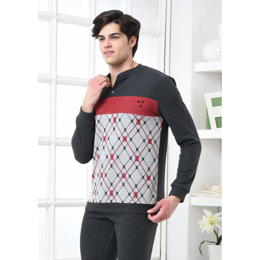 Pigiama uomo invernale Biancaluna U1543 punto milano grigio antracite
