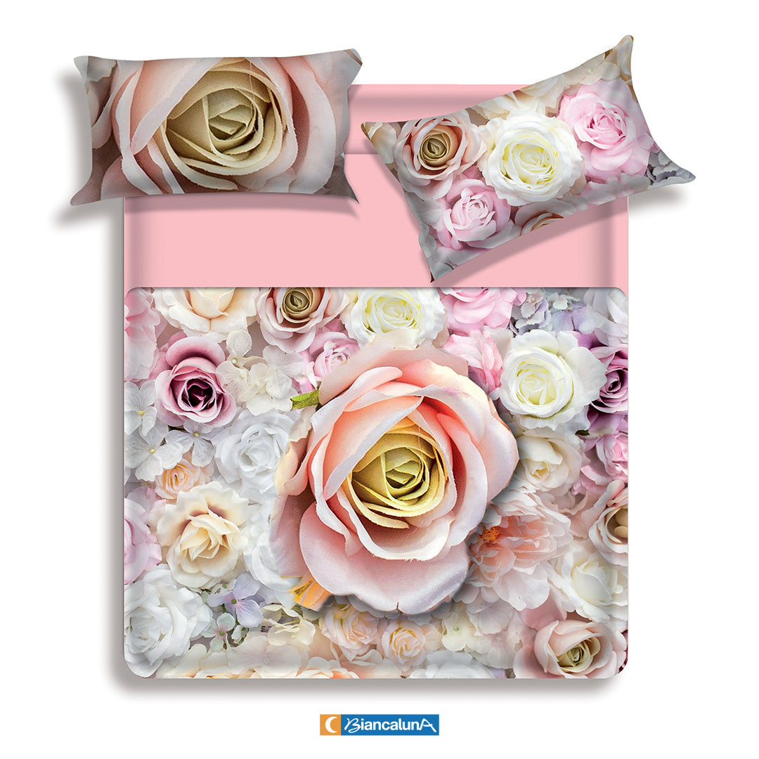 Lenzuola letto matrimoniale Biancaluna set lenzuola + due federe rose Antiga