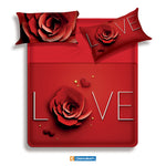 Lenzuola letto rose rosse love Biancaluna set 4 pezzi 