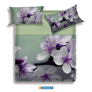 Lenzuola letto matrimoniale Biancaluna set lenzuola + due federe Omer lilla