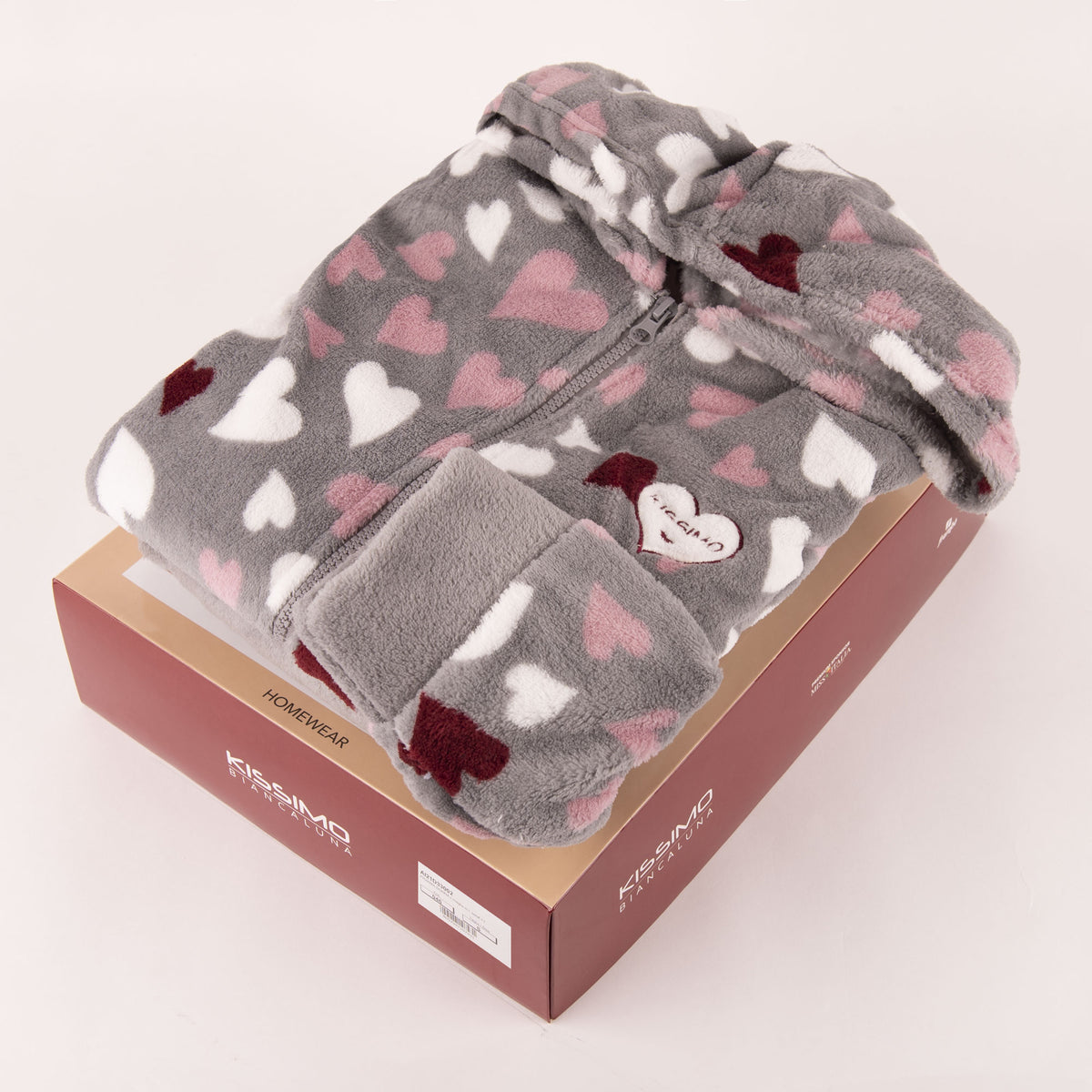 Pigiama giacca e pantalone coral caldo cuori Biancaluna 33002 grigio