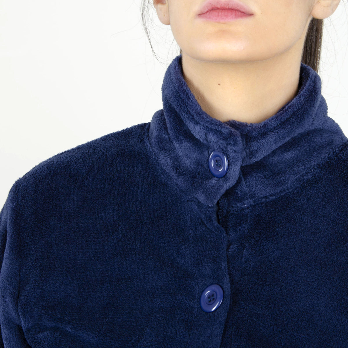 Giacca da camera bottoni coral Biancaluna coral fleece blu 33003