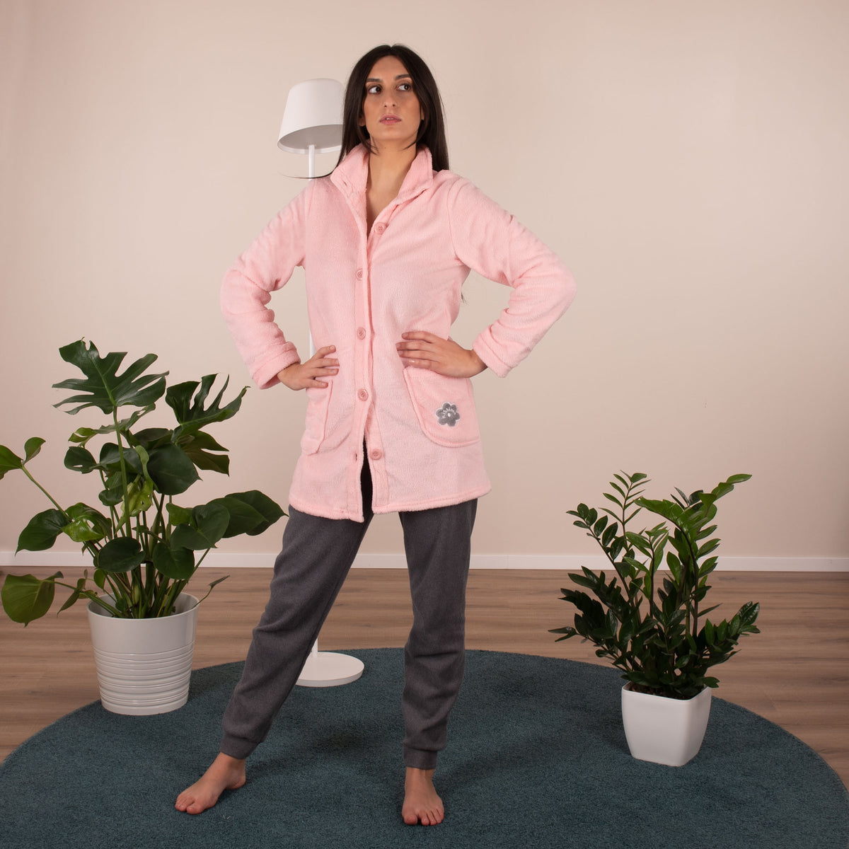 Giacca da camera bottoni coral Biancaluna coral fleece rosa 33003