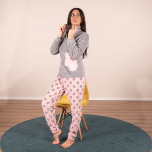 Pigiama donna giacca con zip in coral Biancaluna 33004 rosa grigio
