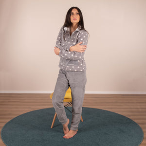 Pigiama donna giacca con zip in coral Biancaluna 33007 stelle grigio