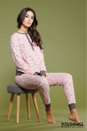 Pigiama da donna Biancaluna 2004IN lungo caldo cotone rosa