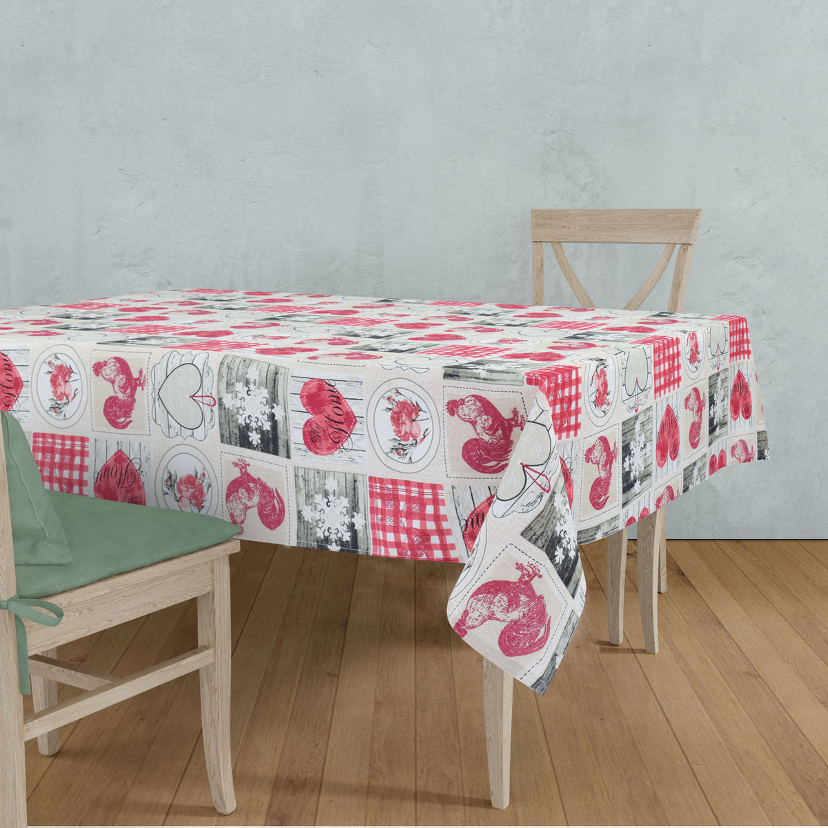 Tovaglia Sommaruga Biki cotone Loneta stampata rosso beige var C