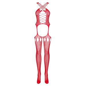 Bodystocking tuta rossa sexy aperta a rete Obsessive G313