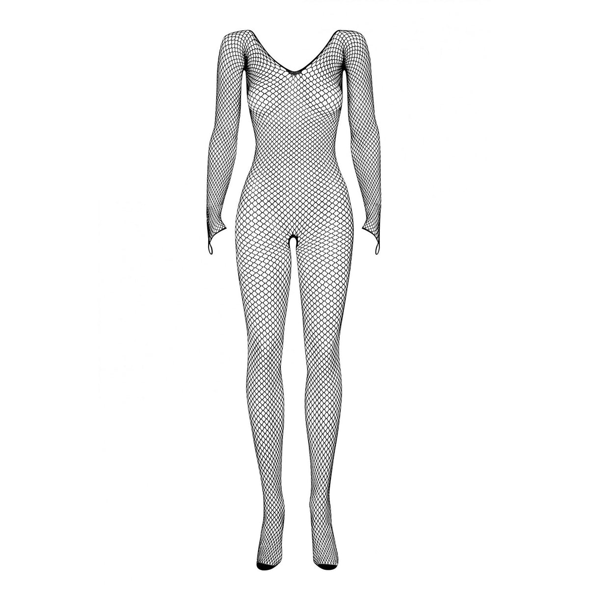 Bodystocking sexy a rete aderente con scollo profondo e cavallo aperto N109