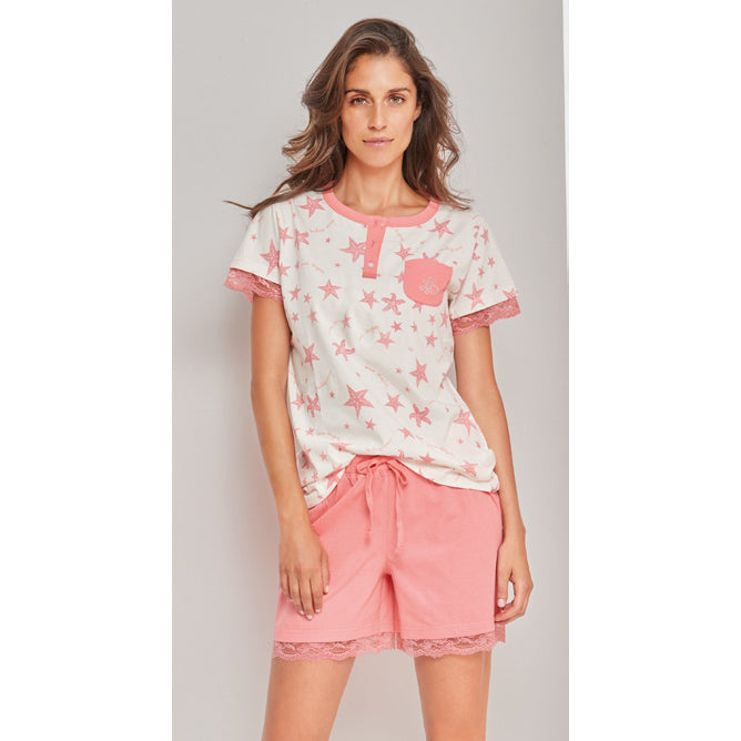 Pigiama Donna Laura Biagiotti 96373 corto stampato seta/pesca