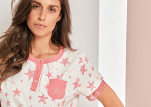 Pigiama Donna Laura Biagiotti 96373 corto stampato seta/pesca