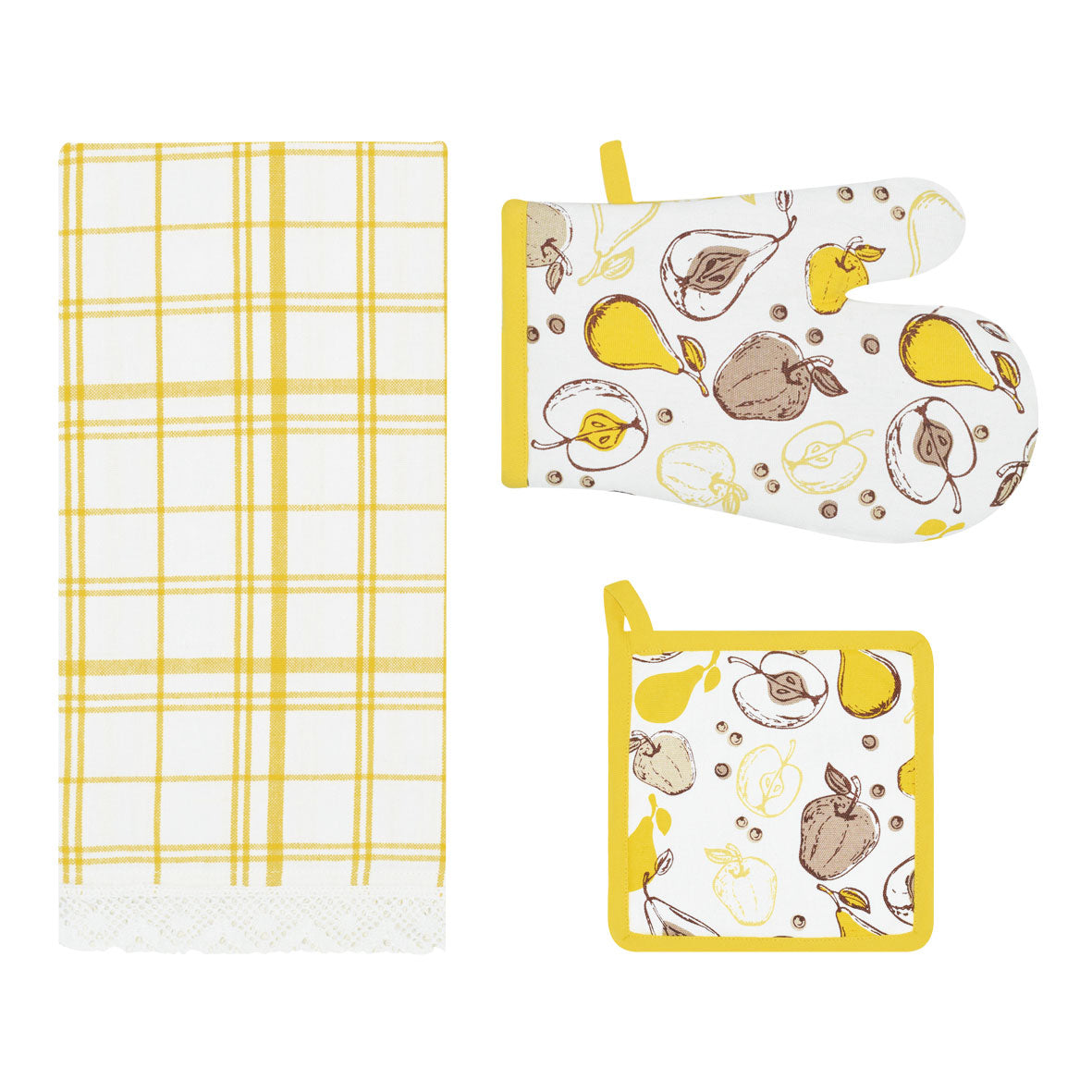 Set di guanto + strofinaccio + presina Preziosa Calisè W01 C giallo