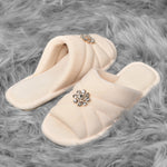 Pantofole punta aperta in ciniglia con strass 0058 panna