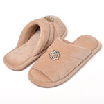 Pantofole punta aperta in ciniglia con strass 0058 beige